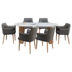 ΣΕΤ ΤΡΑΠΕΖΑΡΙΑΣ 7ΤΜΧ MELLOW HM21360 ΚΕΡΑΜΙΚΟ TOP/MDF ΠΟΔΙΑ--PU ΓΚΡΙ/ΜΕΤΑΛ.ΠΟΔΙΑ