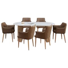 ΣΕΤ ΤΡΑΠΕΖΑΡΙΑΣ 7ΤΜΧ MELLOW HM21361 ΚΕΡΑΜΙΚΟ TOP/MDF ΠΟΔΙΑ--PU ΚΑΦΕ/ΜΕΤΑΛ.ΠΟΔΙΑ