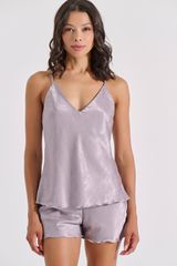 Babydoll με Σορτς σε Σατέν Ζακάρ Ασημί
