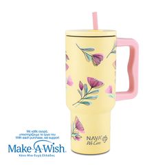 Θερμός tumbler ανοξείδωτο με πλαστικό καλαμάκι "We Care", Cream Floral 900ml