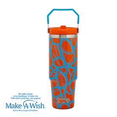 Θερμός tumbler ανοξείδωτο με καλαμάκι "We Care", Blue Print 900ml