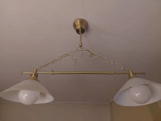 Vintage Δίφωτο Κρεμαστό Φωτιστικό Οροφής (Elmark Molly) – Χρυσό Αντικέ