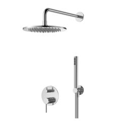 Orabella Steel 316 - Shower set εντοιχισμού με Μπαταρία λουτρού, εντοιχισμού 2 σημείων, κεφαλή Φ250 με βραχίονα και τηλέφωνο ντουζ με σπιράλ και επιτοίχειο στήριγμα 10491