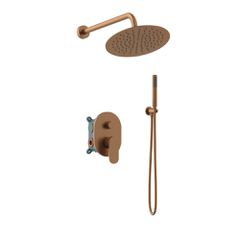 Orabella Oval Rose gold - Shower set εντοιχισμού με Μπαταρία λουτρού, εντοιχισμού 2 σημείων, κεφαλή Φ250 με βραχίονα και τηλέφωνο ντουζ με σπιράλ και επιτοίχειο στήριγμα 10478
