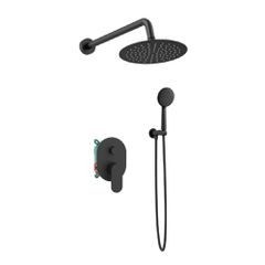 Orabella Oval Black matt - Shower set εντοιχισμού με Μπαταρία λουτρού, εντοιχισμού 2 σημείων, κεφαλή Φ250 με βραχίονα και τηλέφωνο ντουζ με σπιράλ και επιτοίχειο στήριγμα 10466