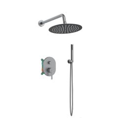 Orabella Marea Gun metal light - Shower set εντοιχισμού με Μπαταρία λουτρού, εντοιχισμού 2 σημείων, κεφαλή Φ250 με βραχίονα και τηλέφωνο ντουζ με σπιράλ και επιτοίχειο στήριγμα 10424