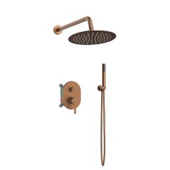 Orabella Marea Rose gold - Shower set εντοιχισμού με Μπαταρία λουτρού, εντοιχισμού 2 σημείων, κεφαλή Φ250 με βραχίονα και τηλέφωνο ντουζ με σπιράλ και επιτοίχειο στήριγμα 10417
