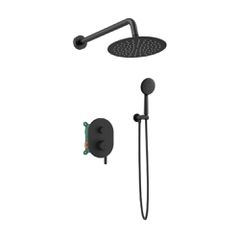 Orabella Marea Black matt - Shower set εντοιχισμού με Μπαταρία λουτρού, εντοιχισμού 2 σημείων, κεφαλή Φ250 με βραχίονα και τηλέφωνο ντουζ με σπιράλ και επιτοίχειο στήριγμα 10410