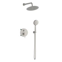 Orabella Preciosa Brushed nickel - Shower set εντοιχισμού με Μπαταρία λουτρού, εντοιχισμού 2 σημείων, κεφαλή Φ250 με βραχίονα και τηλέφωνο ντουζ με σπιράλ και επιτοίχειο στήριγμα 10398