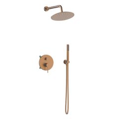 Orabella Preciosa Brushed rose gold - Shower set εντοιχισμού με Μπαταρία λουτρού, εντοιχισμού 2 σημείων, κεφαλή Φ250 με βραχίονα και τηλέφωνο ντουζ με σπιράλ και επιτοίχειο στήριγμα 10396