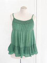 Πράσινο Βαμβακερό Top με Δαντέλα & Βολάν – 100% Cotton (S)