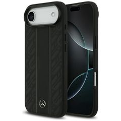 Mercedes Leather Laurel Leaves Stripes MagSafe Case for iPhone 17 Air - Black