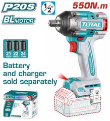 Μπουλονόκλειδο Μπαταρίας TOTAL Li-ion 20V / 550Nm BL Motor χωρίς Μπαταρία & Φορτιστή SOLO ( TIWLI20551 )