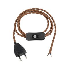 Πλεκτό Καλώδιο με Διακόπτη On/Off AC 220-240V IP20 - Καφέ & Μαύρο - Μ150 x Π2.7 x Υ1.9cm