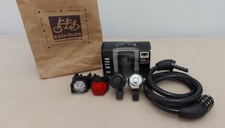 Set/Πακέτο Αξεσουάρ Ποδηλάτου (Κοντέρ CatEye Velo 9, Κλειδαριά, Φώτα, Κουδούνια)