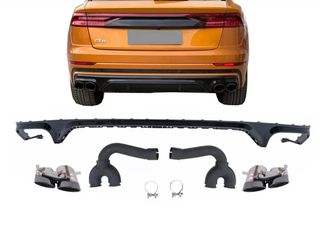 ΠΙΣΩ ΣΠΟΙΛΕΡ Rear Bumper Spoiler Valance Diffuser Double Outlet Audi Q8 S-Line (2018-2023) Black Tips