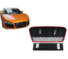 ΜΑΣΚΑ ΕΜΠΡΟΣ Front Grille Audi R8 42 1st Generation Facelift (2013-2015) RS Design Glossy Black Red