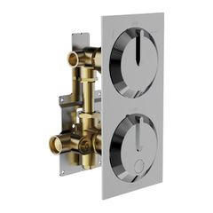 Horus Nouvelle Vague “part of Contemporary Collection - Complete Thermostatic Mixing Valve with 1 Shut Off / Diverter Control 2 Outlets - Satin Brass 40.580-LS