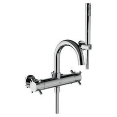 Horus Minoé Contemporary Collection - Complete Set : Complete Exposed Thermostatic Wall Bath-shower Mixer - Satin Brass 47.714-LS