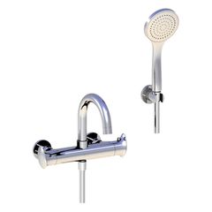 Horus Canopée Contemporary Collection - Complete Set Exposed Thermostatic Wall Bathshower Mixer - Satin Brass 60.714-LS