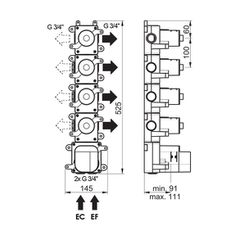 Horus Minoé Contemporary Collection - Insert Box for Thermostatic Mixer with 4 Outlets. - Private: Technical Basic Raw Materials 81.595-BT