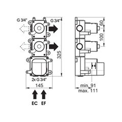 Horus Minoé Contemporary Collection - Insert Box for Thermostatic Mixer with 2 Outlets. - Private: Technical Basic Raw Materials 81.592-BT