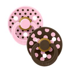 BIBS - Pacifier Studio Colour 2 Pack Polka Latex - Baby Pink/Mocha - Size 1 / Baby and Children