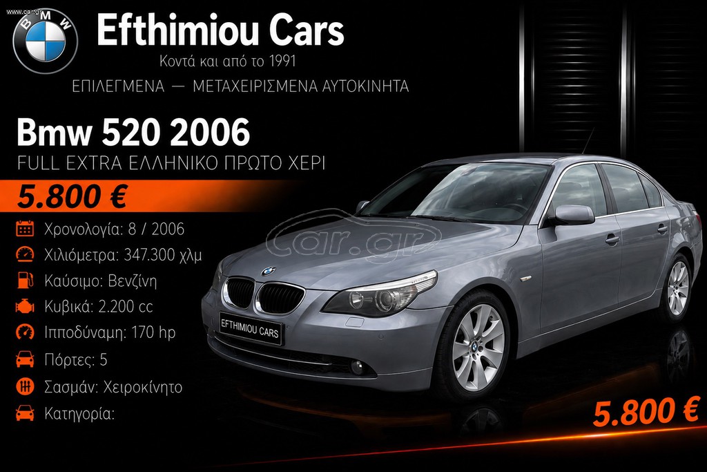 Bmw 520 2006 FULL EXTRA ΕΛΛΗΝΙΚΟ ΠΡΩΤΟ ΧΕΡΙ