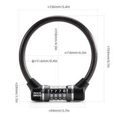 Rockbros 87639-4 bicycle lock with code and steel cable - black-thumb-1