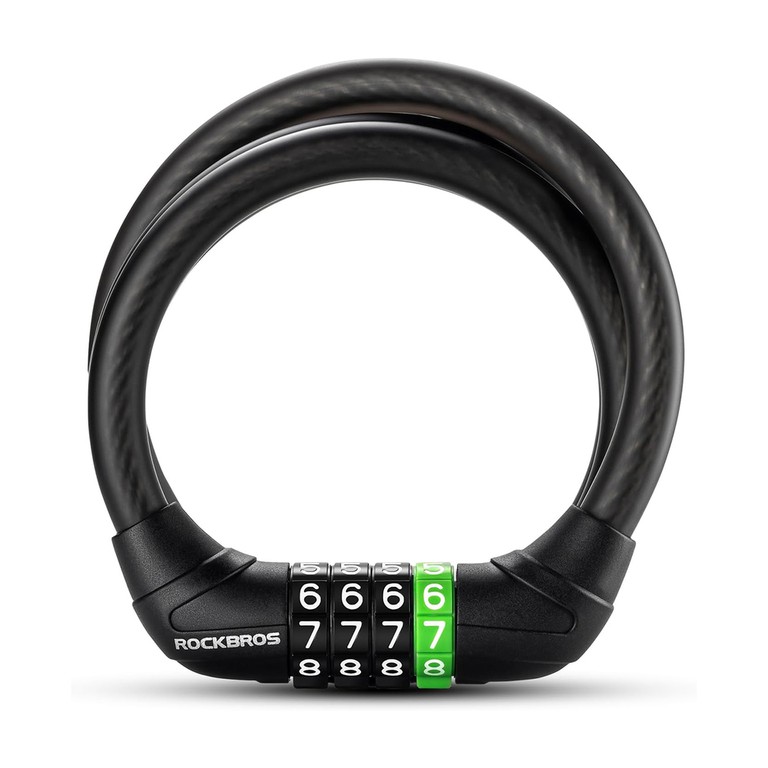 Rockbros 87632 bicycle lock with code, steel cable, 115 cm - black
