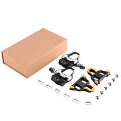 Rockbros LP-RD2BK Shimano SPD-SL Road Pedals with Yellow Cleats - Black and Silver-thumb-4