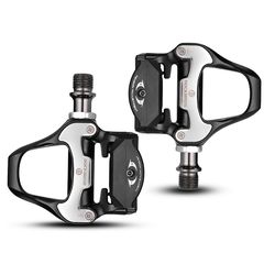 Rockbros LP-RD2BK Shimano SPD-SL Road Pedals with Yellow Cleats - Black and Silver-thumb-1
