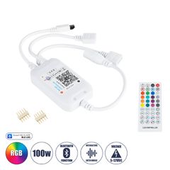 Ασύρματος Bluetooth LED RGB & Music Controller Sound Activated με Χειριστήριο IR & 2 Εξόδους RGB DC 5-12V Max 100W