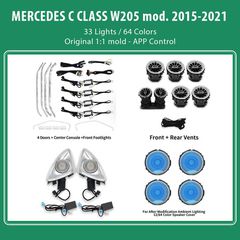 Ambient Light Full Kit Για Mercedes-Benz C-Class W205 15-18 Με 33 Φώτα / 64 Χρώματα