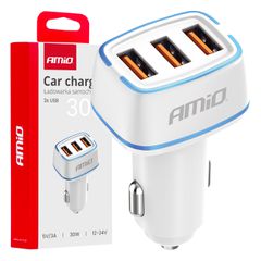Amio - ΦΟΡΤΙΣΤΗΣ ΑΝΑΠΤΗΡΑ 12/24V ΜΕ 3 ΘΥΡΕΣ 3xUSB 30W 5V/3.0A ΛΕΥΚΟΣ 1 - 1 ΤΕΜ. (03889/AM)