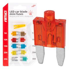 Amio - Ασφάλειες Mini Blade (Μαχαιρωτές) με LED Ένδειξη Καμένης Ασφάλειας & Εργαλείο Αφαίρεσης για Άμεσο Έλεγχο Ηλεκτρικού Κυκλώματος OE - 10 Τεμ. (04340/AM)