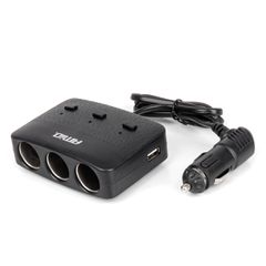 Amio - ΑΝΤΑΠΤΟΡΑΣ ΑΝΑΠΤΗΡΑ 12/24V 100W ΜΑΥΡΟΣ/3 ΘΕΣΕΙΣ/2xUSB-A /ΚΟΥΜΠΙ ON-OFF/ΕΝΔΕΙΞΗ LED/ΚΑΛΩΔΙΟ 70cm - 1 Τεμ. (04363/AM)