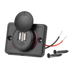 Amio - ΠΡΙΖΑ ΜΕ 2 ΘΥΡΕΣ USB ΚΑΙ ΚΑΠΑΚΙ 12/24V ΑΔΙΑΒΡΟΧΗ ΤΕΤΡΑΓΩΝΟ ΣΧΗΜΑ ΜΕ ΚΟΚΚΙΝΟ LED ΦΩΣ ΜΑΥΡΗ - 1 Τεμ. (04230/AM)