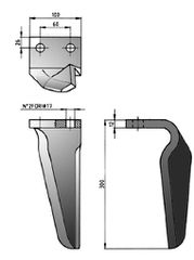 Μαχαίρι γωνιακό 280mm 2 τρύπες Φ17mm