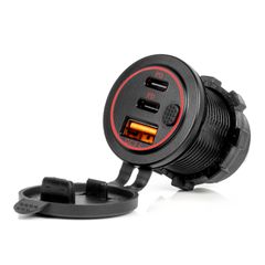 ΠΡΙΖΑ ΜΕ 3 ΘΥΡΕΣ(USB+2xUSB-C) ΜΕ ΔΙΑΚΟΠΤΗ ΚΑΙ ΚΑΠΑΚΙ 12/24V QUICK CHARGE 3.0 ΑΔΙΑΒΡΟΧΗ ΜΑΥΡΗ AMIO - 1 Τεμ.