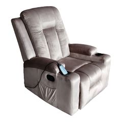 Πολυθρόνα relax με μηχανισμό massage Gessel pakoworld βελούδο σε γκρι απόχρωση 80x90x98εκ