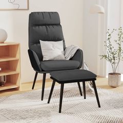 Πολυθρόνα Relax Σκούρο Γκρι Ύφασμα & Συνθετικό Δέρμα με Σκαμπό 3097507