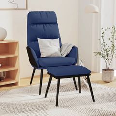Πολυθρόνα Relax Μπλε από Ύφασμα και Συνθετικό Δέρμα με Σκαμπό 3097510