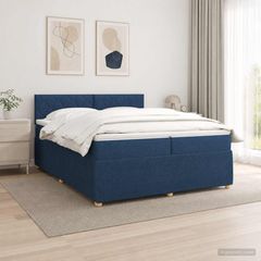 Κρεβάτι box spring με στρώμα Μπλε 200 x 200 cm Ύφασμα 3453022