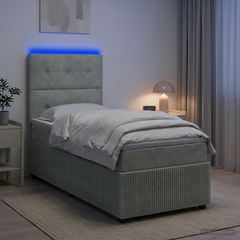 Κρεβάτι με κουτί ελατηρίου LED και στρώμα Ανοιχτό γκρι Βελούδο 3456011