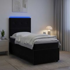 Κρεβάτι με κουτί ελατηρίου LED και στρώμα Μαύρο 100 x 200 cm 3456013
