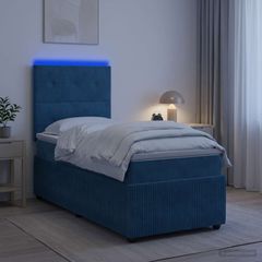 Κρεβάτι με κουτί ελατηρίου LED και στρώμα Μπλε 100 x 200 cm 3456015