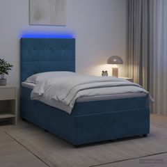 Κρεβάτι με κουτί ελατηρίου LED και στρώμα Μπλε 120 x 200 cm 3456051