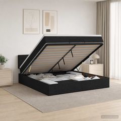 Κρεβάτι Ottoman με στρώμα με κεφαλάρι Μαύρο 180 x 200 cm Ύφασμα 3456263