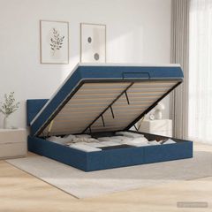 Κρεβάτι Ottoman με στρώμα με κεφαλάρι Μπλε 140 x 190 cm Ύφασμα 3456329